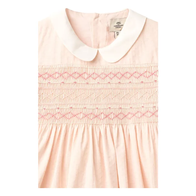 Robe Col Claudine Smockée Coton Bio | Rose Litchi