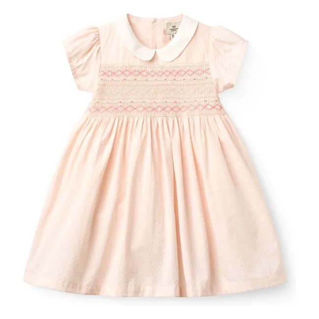 Vestido de algodón orgánico con cuello Peter Pan | Rosa Melocotón