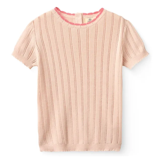Camiseta de canalé Pointelle Algodón orgánico | Rosa Melocotón
