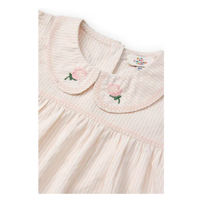 Blusa de rayas con cuello Claudine Seersucker Algodón orgánico | Rosa Pálido