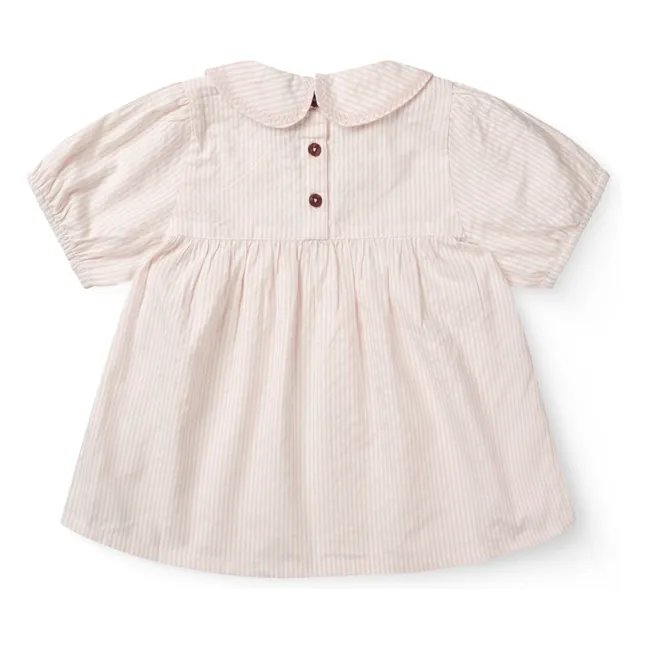 Blusa de rayas con cuello Claudine Seersucker Algodón orgánico | Rosa Pálido