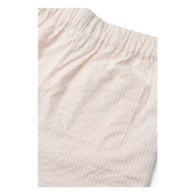 Pantalón de algodón orgánico Seersucker a rayas con cordón | Rosa Pálido