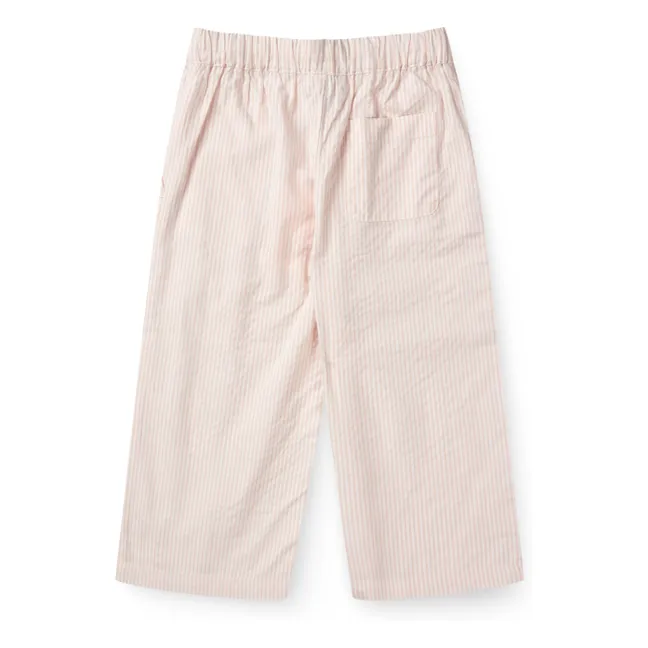 Pantalón de algodón orgánico Seersucker a rayas con cordón | Rosa Pálido