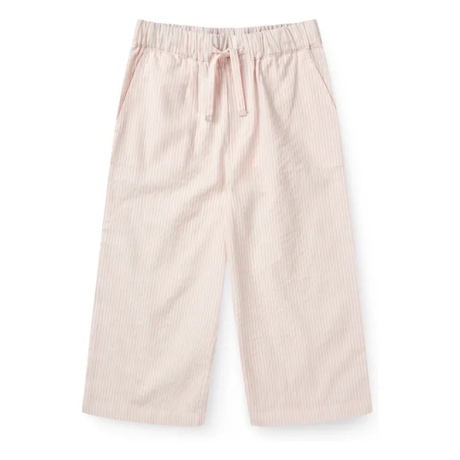 Pantalón de algodón orgánico Seersucker a rayas con cordón | Rosa Pálido