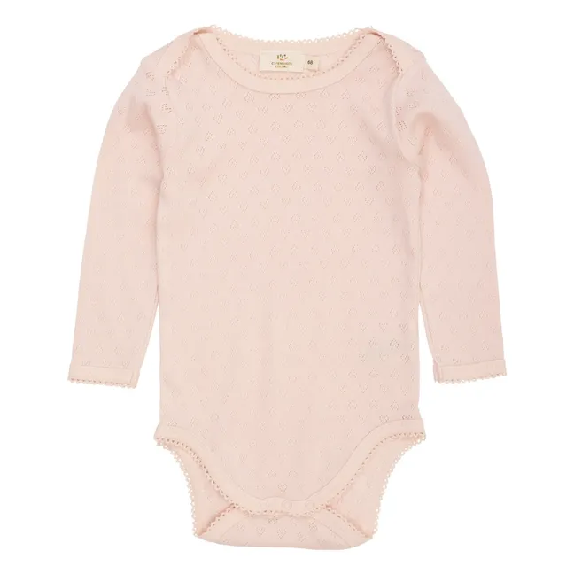 Body Manches Courtes Pointelle Cœurs Coton Bio | Rose pêche