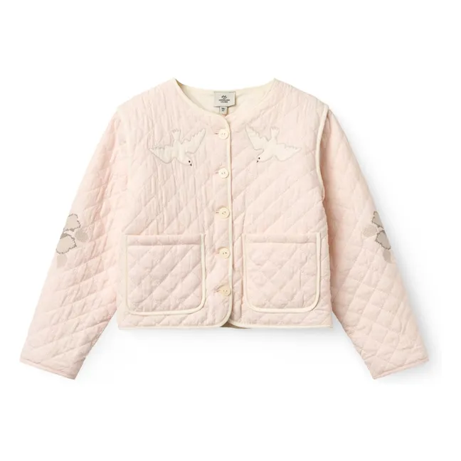 Veste Matelassée Brodée Coton Bio | Rose pêche