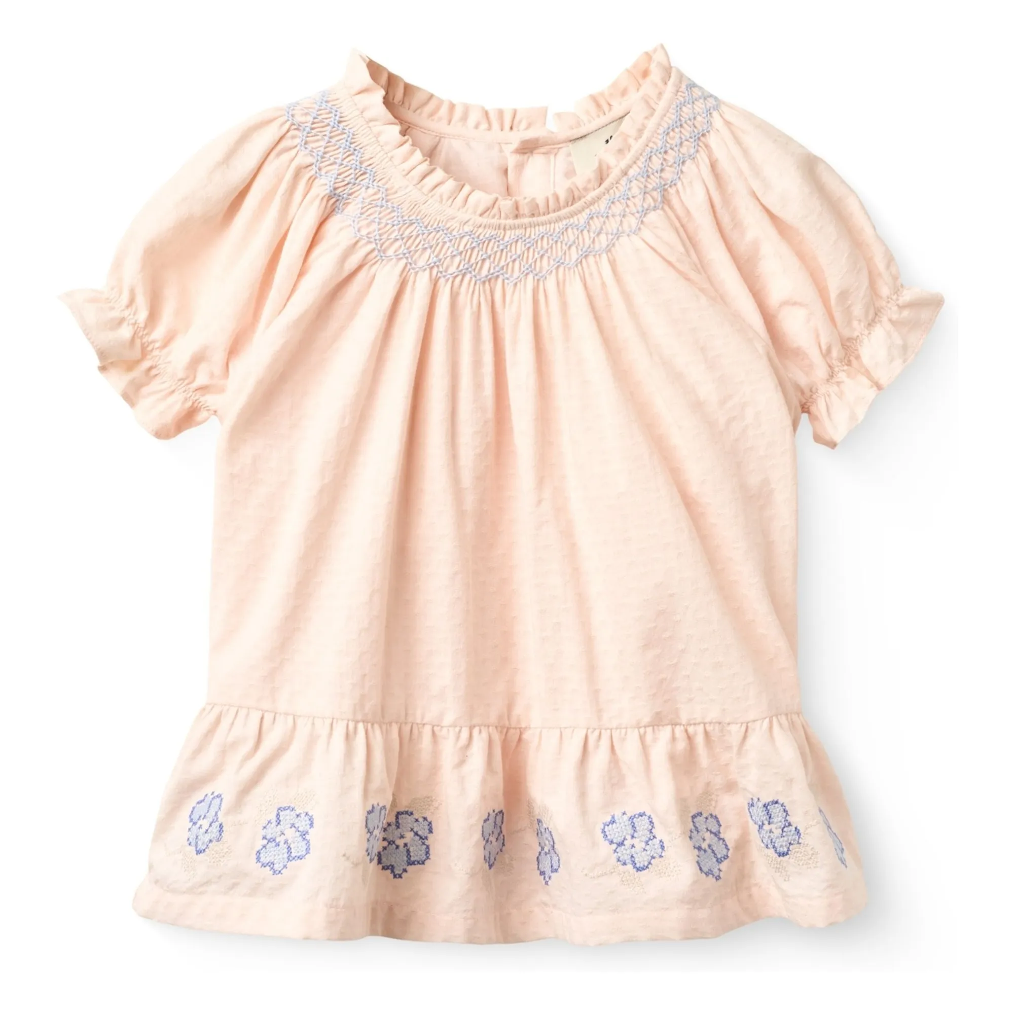 Blouse Smockée Brodée Coton Bio | Rose Litchi- Image produit n°0