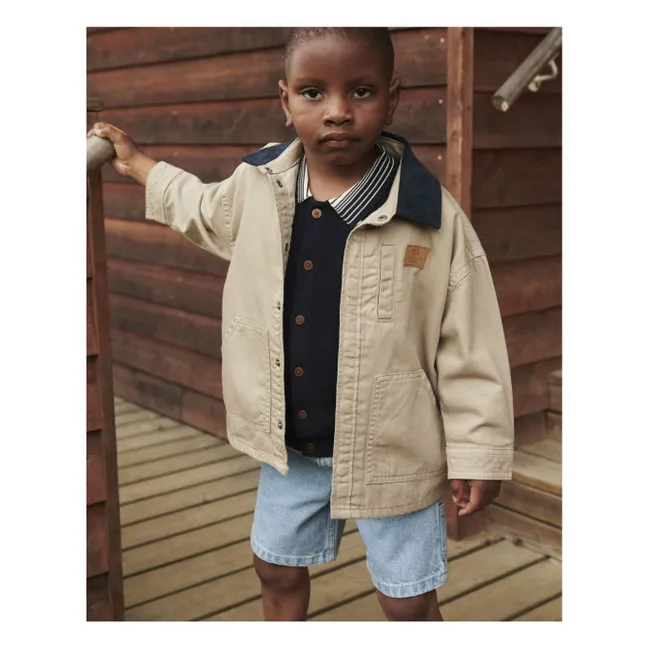 Chaqueta con cuello de algodón orgánico y sarga de terciopelo | Beige