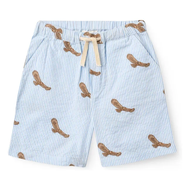Pantalones cortos Eagles Seersucker de algodón orgánico bordado | Azul Cielo
