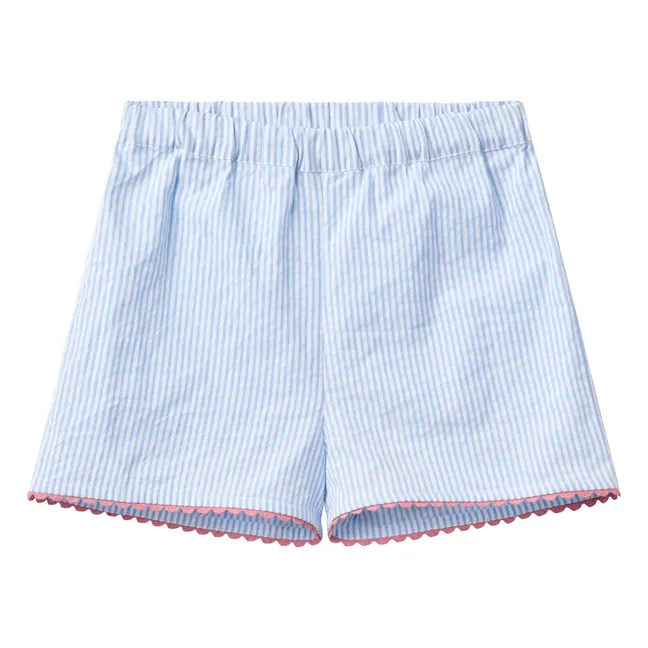 Conjunto de top y pantalón corto de algodón orgánico Seersucker a rayas | Azul Cielo