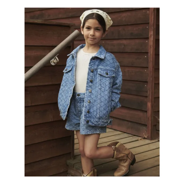 Organic Cotton Quilted Denim Shorts | Light Blue