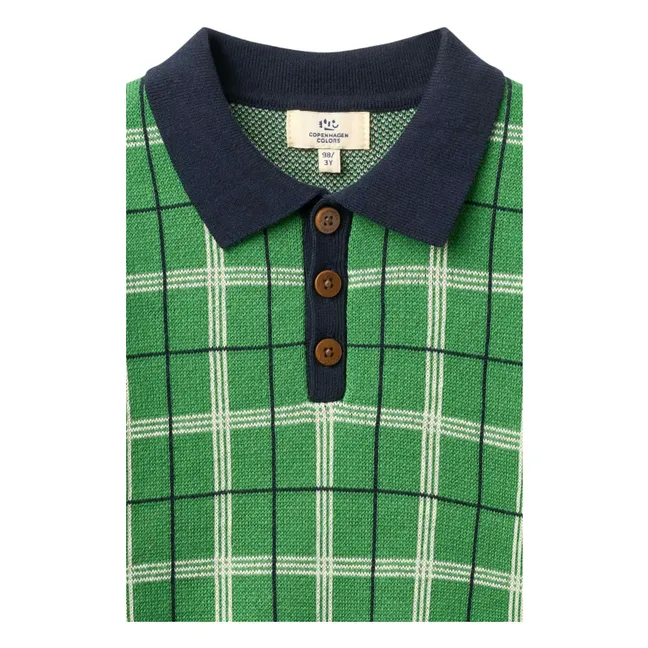 Polo-Shirt mit Karomuster aus Bio-Baumwolle | Wiesengrün
