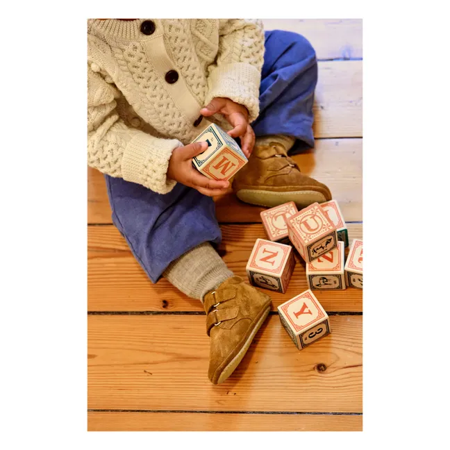 Double Scratch Leather Slippers | Camel