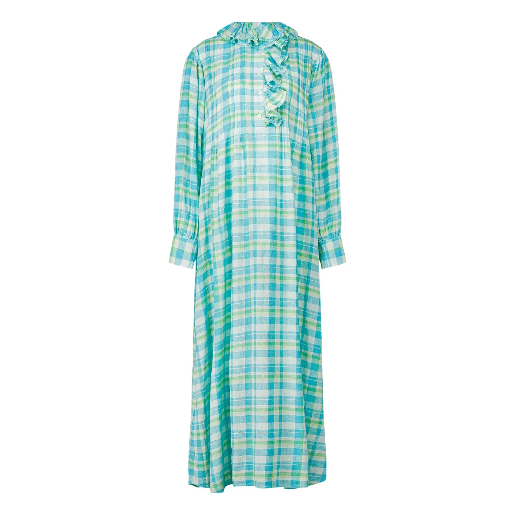 Laurence Bras Turquoise Philibong Cotton Check Dress