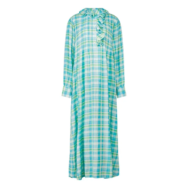Philibong Cotton Check Dress | Turquoise