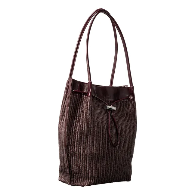 Bolso Kayla de rafia y piel | Burdeos
