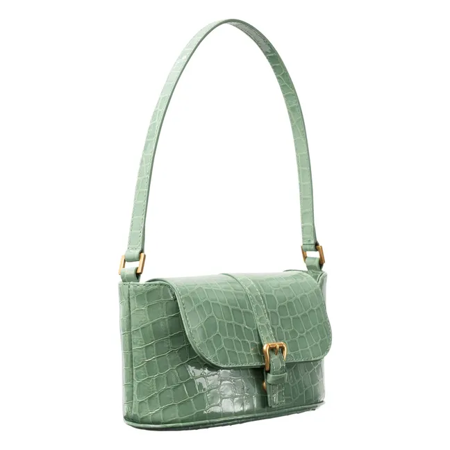 Bolso Miranda Baguette de piel con relieve de cocodrilo | Verde Menta
