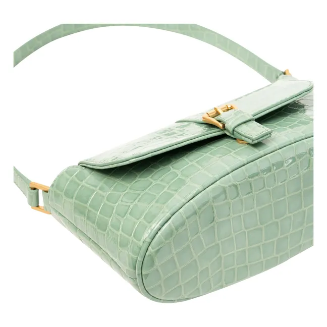 Bolso Miranda Baguette de piel con relieve de cocodrilo | Verde Menta