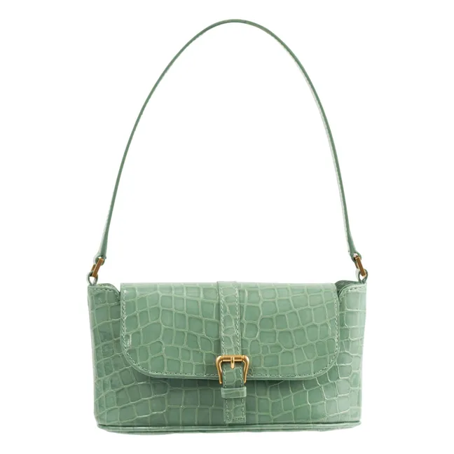 Bolso Miranda Baguette de piel con relieve de cocodrilo | Verde Menta
