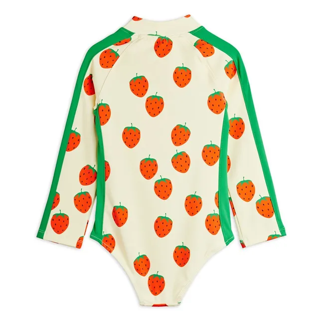 Maillot de Bain Manches Longues Fraises Fibres Recyclées | Ecru