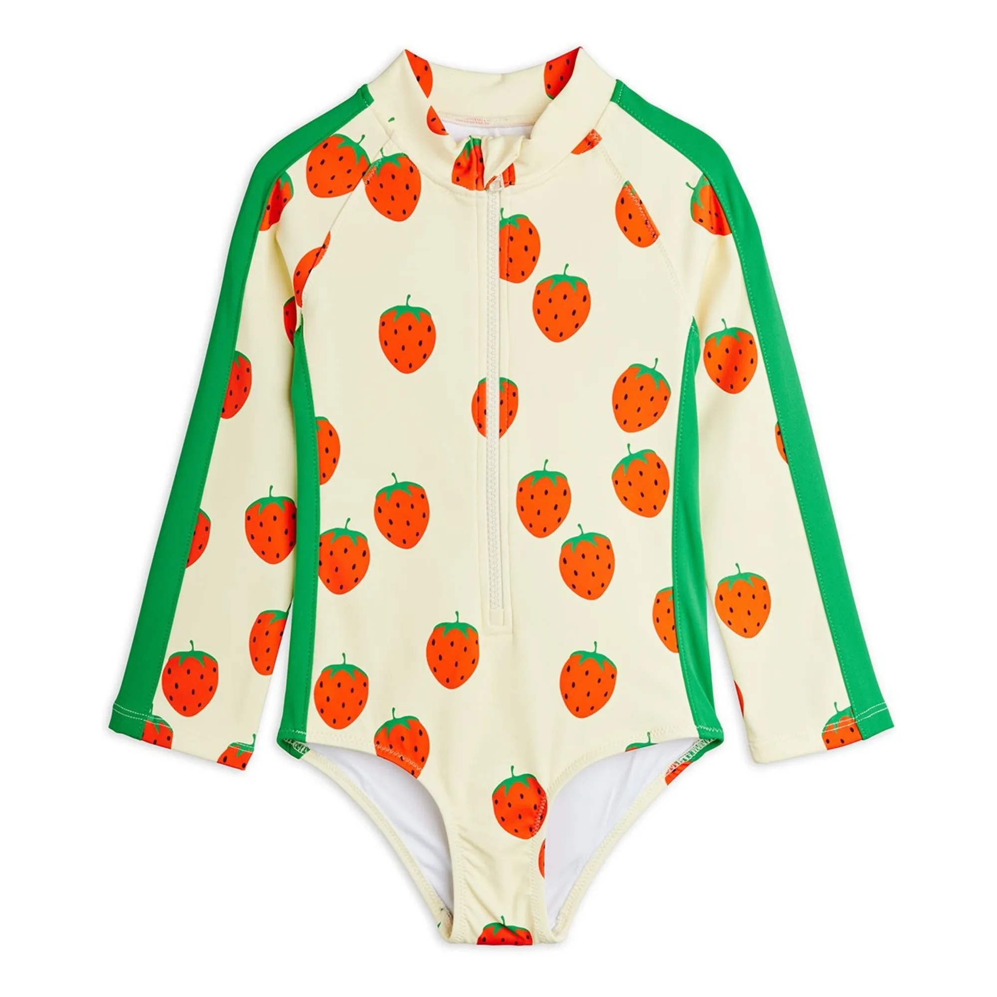Mini Rodini Ecru Long Sleeve Swimsuit Strawberries Recycled Fibers