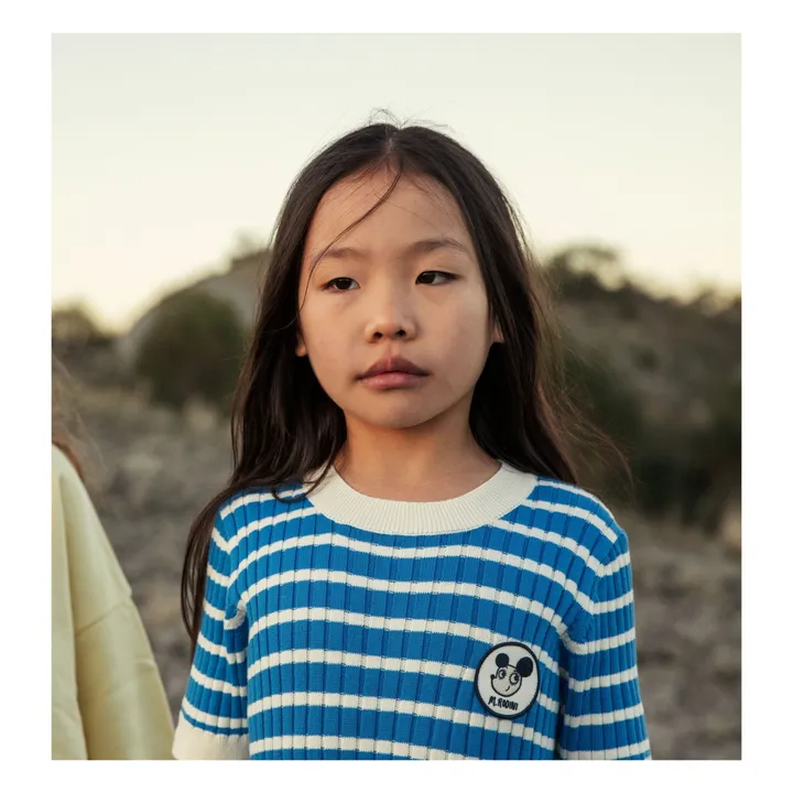 Vestido de rayas de canalé Algodón orgánico | Azul- Imagen del producto n°2