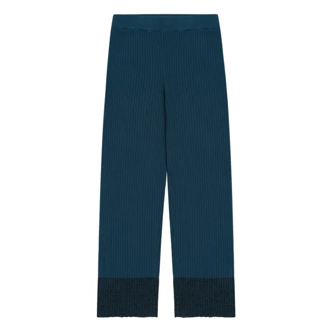 Pantalón de canalé de tiro alto | Azul