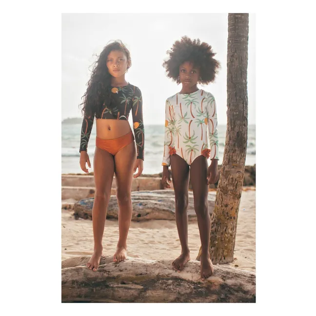Maillot de Bain Manches Longues Alana Palmiers | Ecru