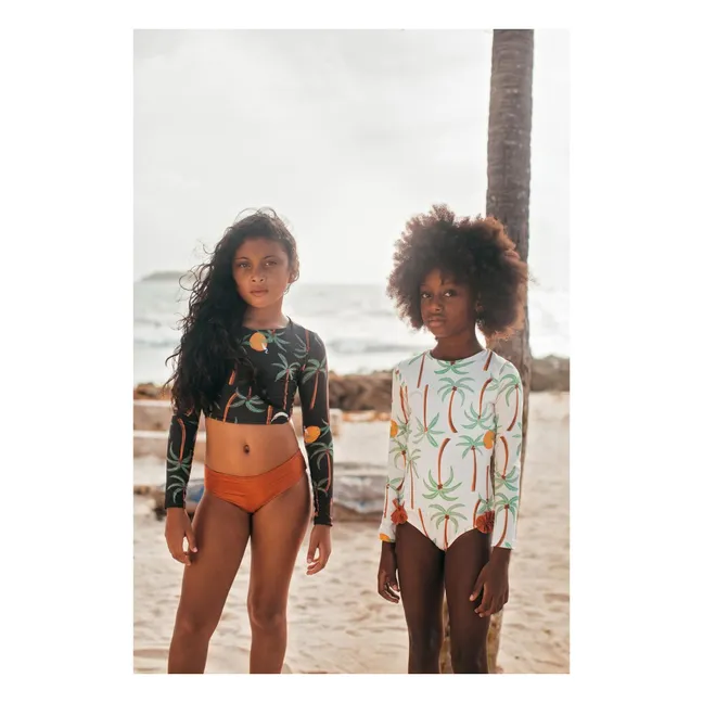 Maillot de Bain Manches Longues Alana Palmiers | Ecru