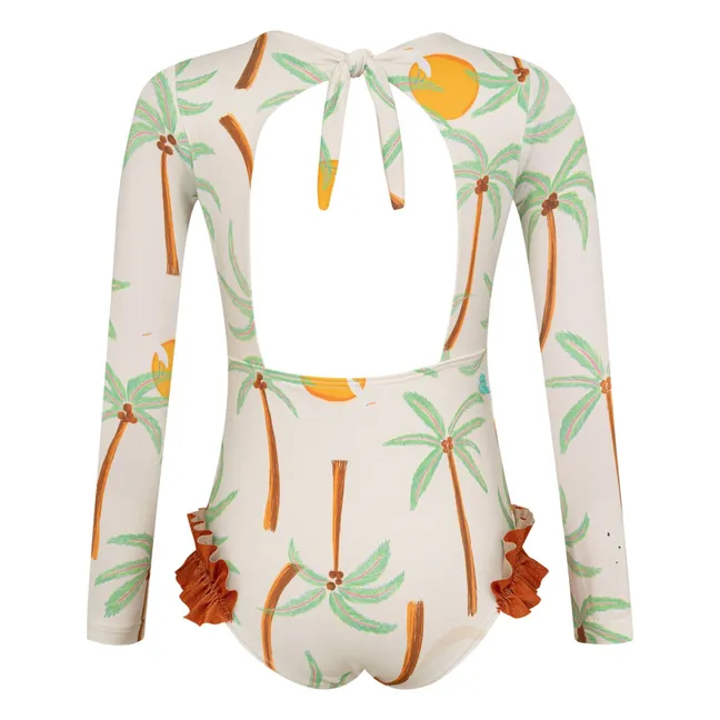 Maillot de Bain Manches Longues Alana Palmiers | Ecru