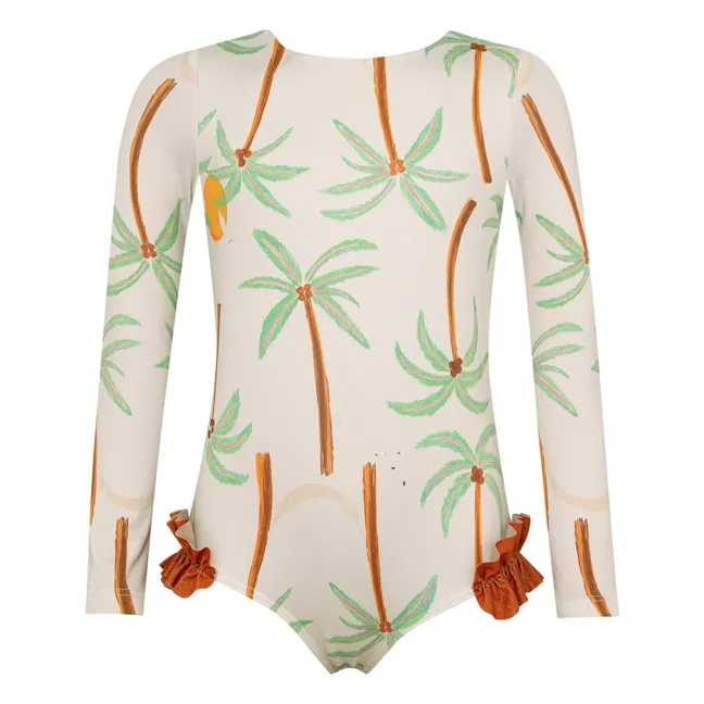 Maillot de Bain Manches Longues Alana Palmiers | Ecru
