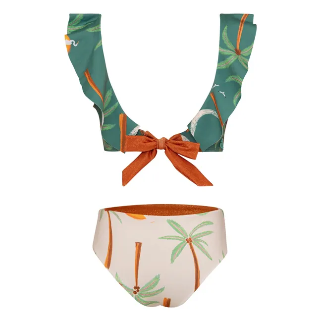 Maillot de Bain Volants Ilana Palmiers | Vert