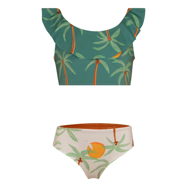 Maillot de Bain Volants Ilana Palmiers | Vert