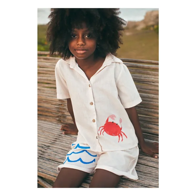 Camiseta Manga Corta Cangrejo Guayabera | Marfil