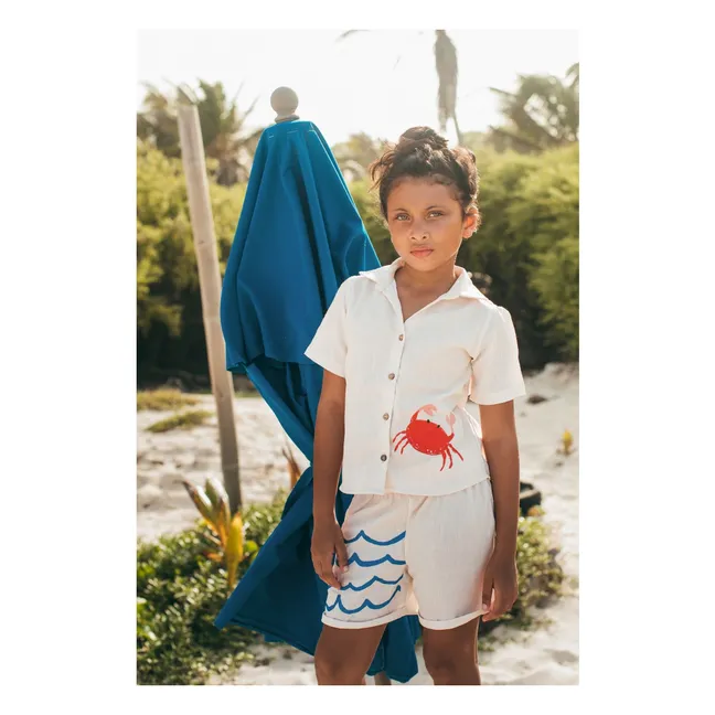 Camiseta Manga Corta Cangrejo Guayabera | Marfil