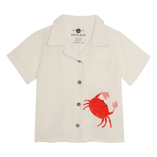 Camiseta Manga Corta Cangrejo Guayabera | Marfil