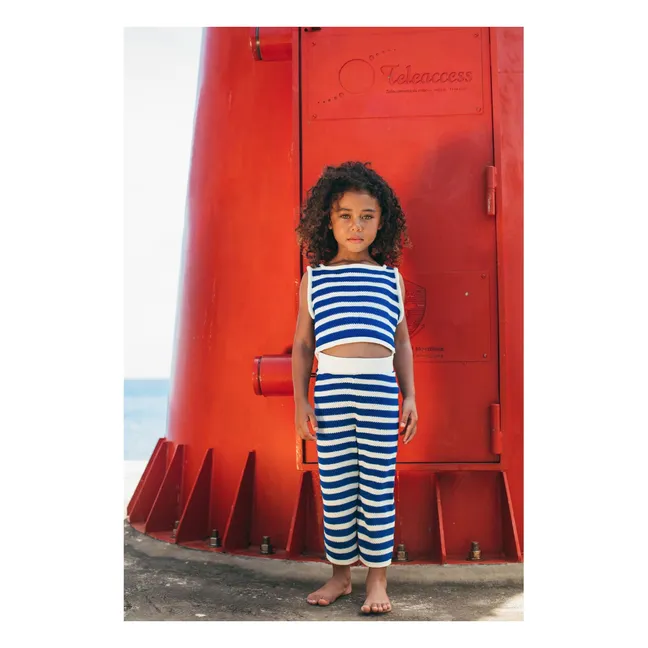 Johnny - Set di pantaloni e top in maglia a righe | Blu