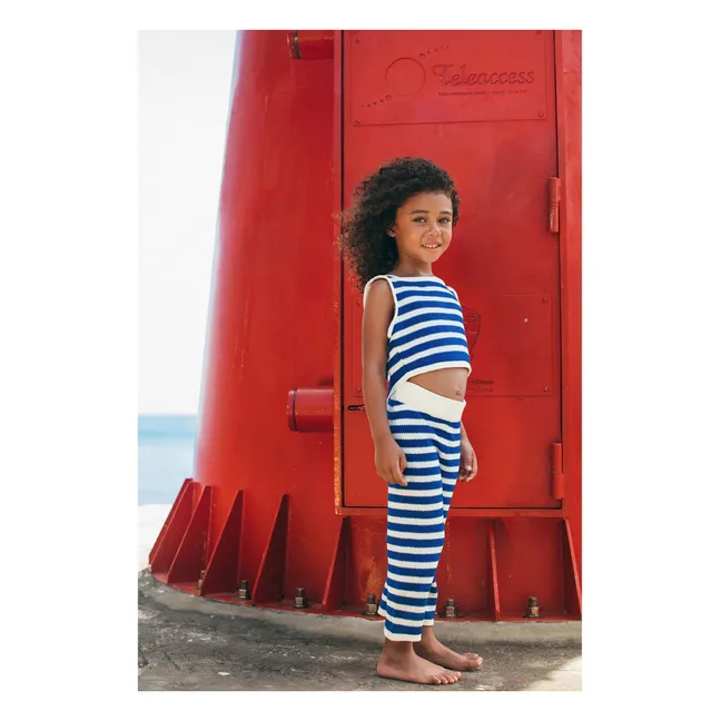 Conjunto de pantalón y top de punto a rayas Johnny | Azul