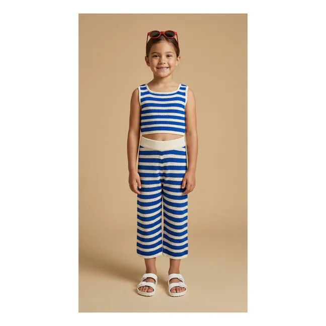 Conjunto de pantalón y top de punto a rayas Johnny | Azul