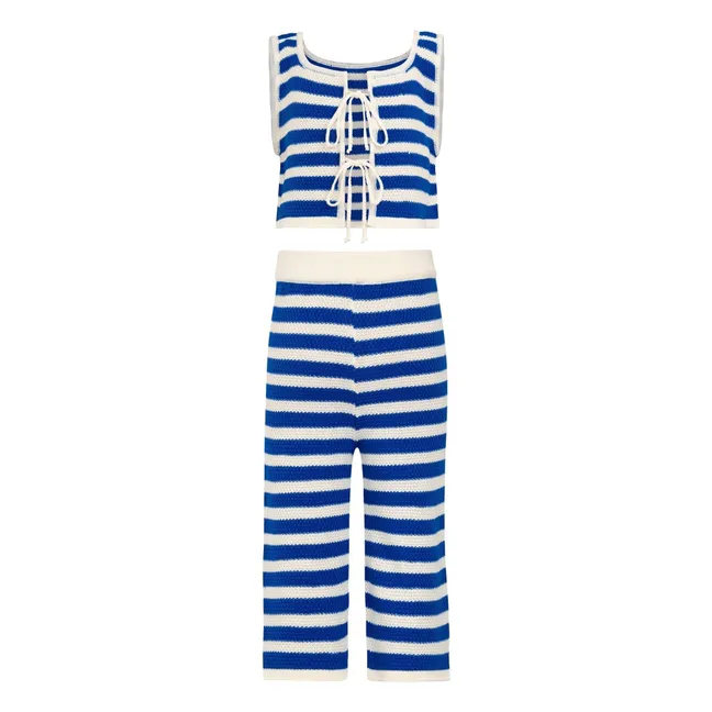 Conjunto de pantalón y top de punto a rayas Johnny | Azul