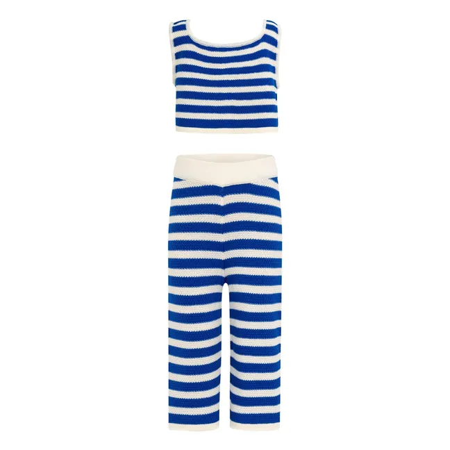 Johnny - Set di pantaloni e top in maglia a righe | Blu