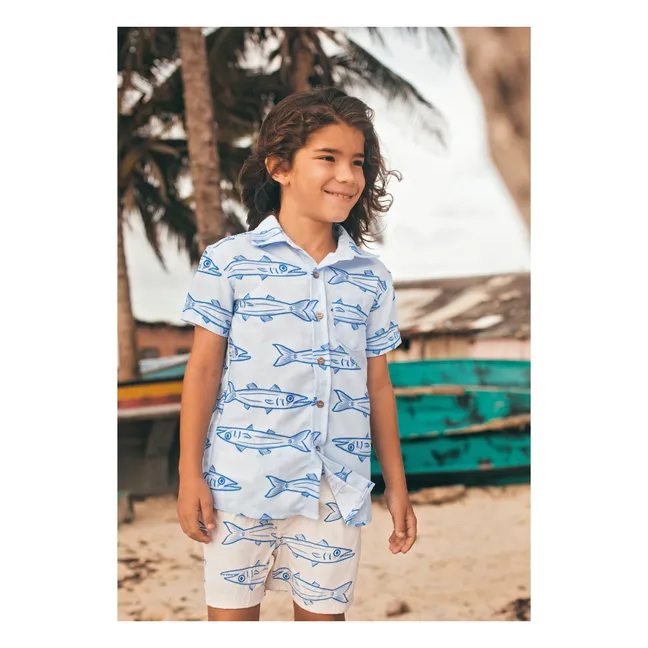 Camiseta Manga Corta Guayabera Barracudas | Azul Claro