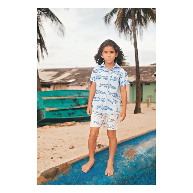 Camiseta Manga Corta Guayabera Barracudas | Azul Claro