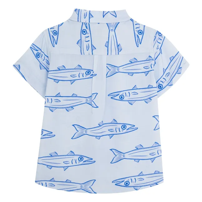 Camiseta Manga Corta Guayabera Barracudas | Azul Claro