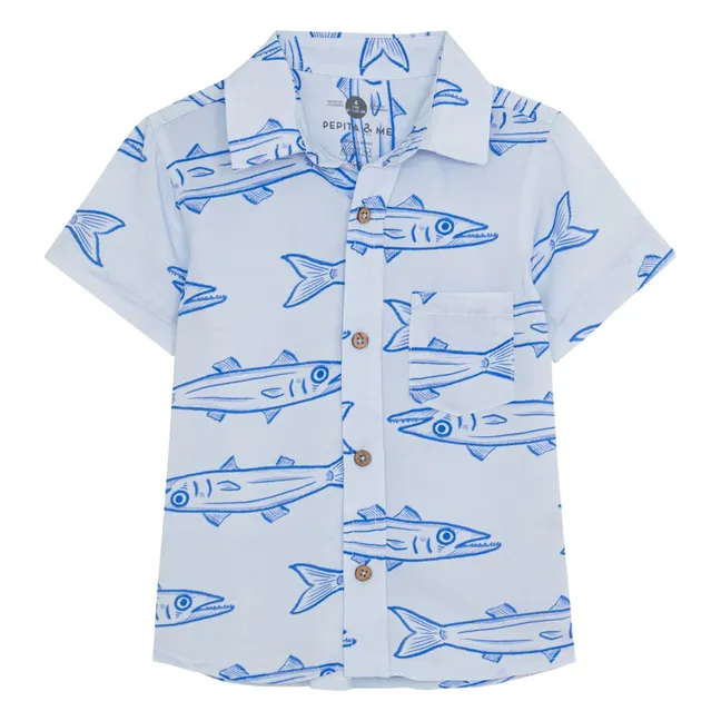 Camiseta Manga Corta Guayabera Barracudas | Azul Claro