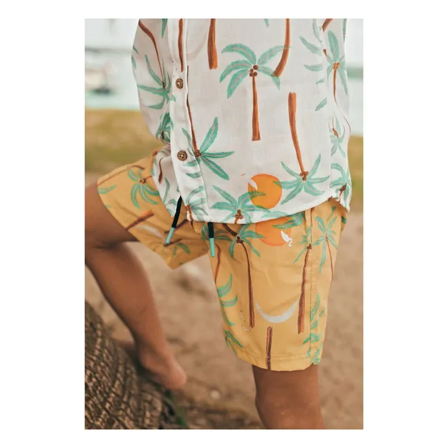 Chemise Manches Courtes Guayabera Palmiers | Ivoire