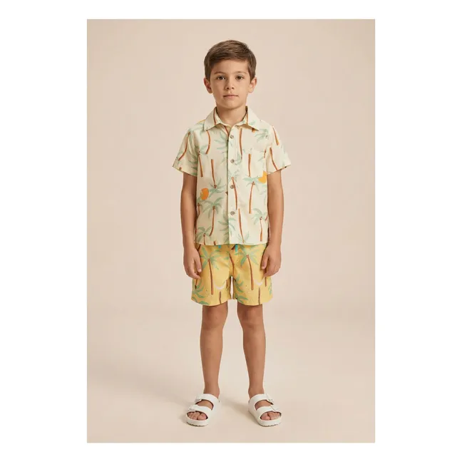 Chemise Manches Courtes Guayabera Palmiers | Ivoire