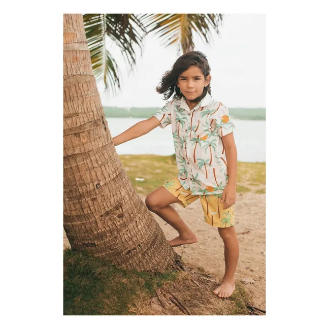 Chemise Manches Courtes Guayabera Palmiers | Ivoire