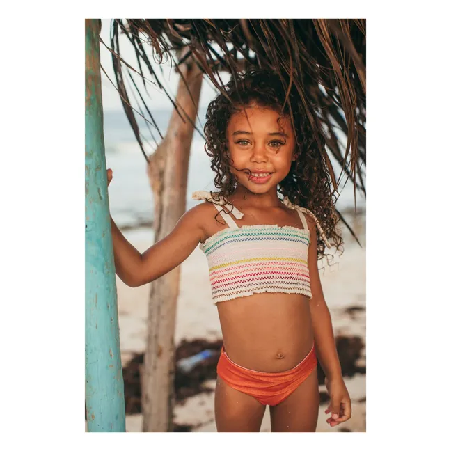 Maillot de Bain Waffle Rayé | Orange