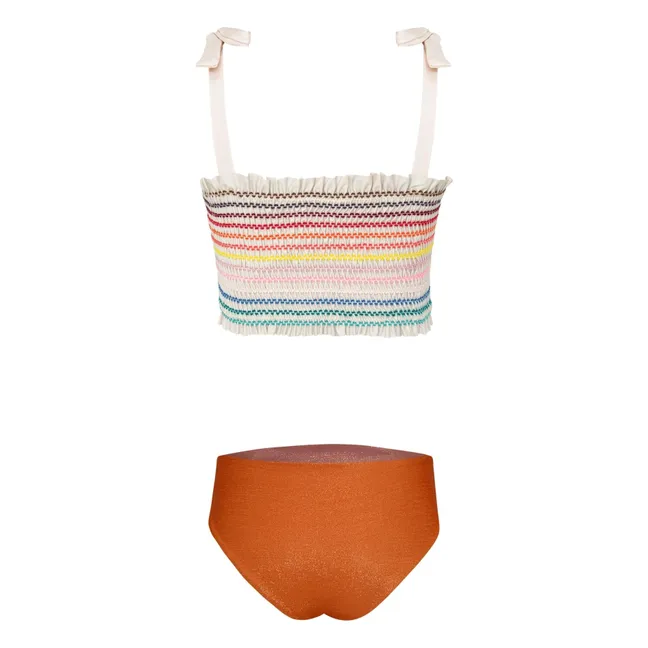 Maillot de Bain Waffle Rayé | Orange